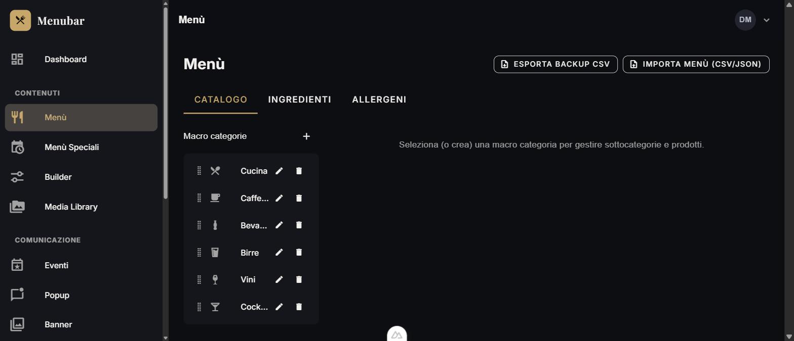 Pannello admin Elite Menù